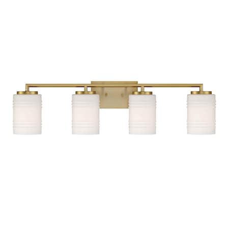 Designers Fountain Leavenworth 33in 4-Light Brushed Gold Modern Indoor Vanity Light with Etched Opal Glass Shades D257M-4B-BG